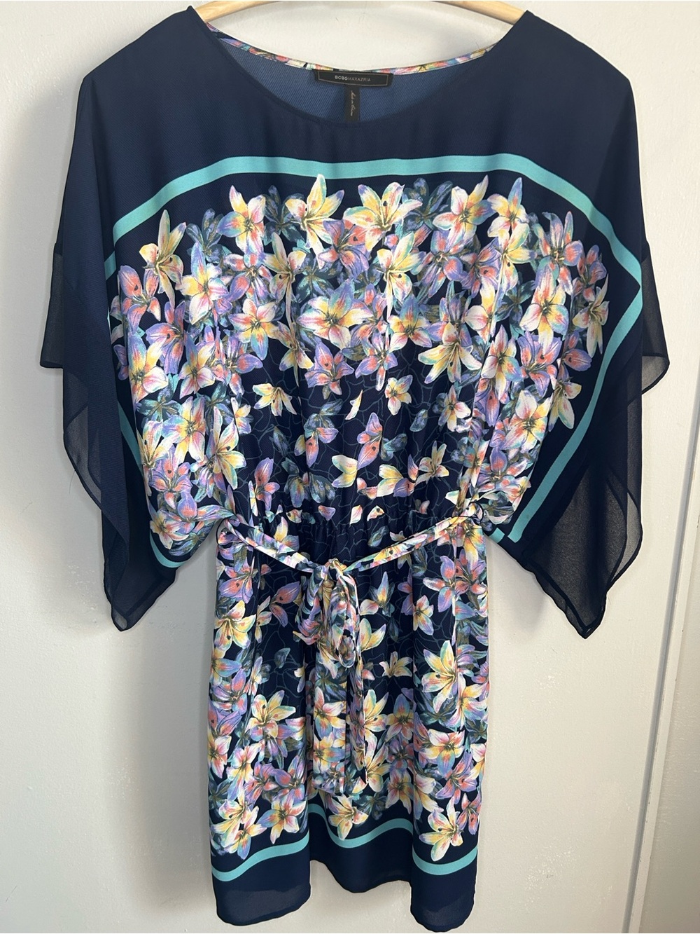 BCBGMaxAzria Lois Kimono Sleeve Floral Print Chiffon Mini Dress - Picture 10 of 10